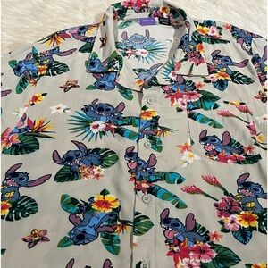 LILO & STITCH Disney Mens Button Down Hawaiian Loose Fit Short Sleeve Camp Shirt
